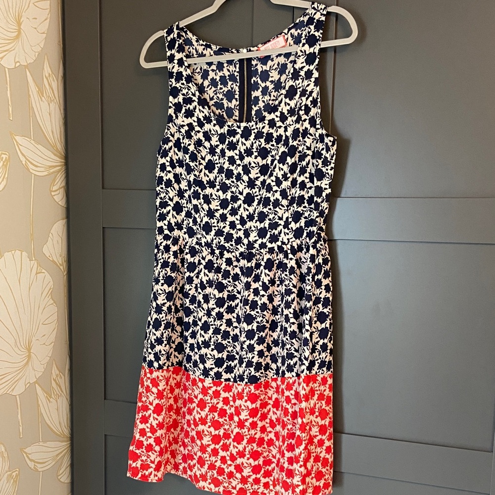 Floral Sleeveless Dress - Navy and Red
